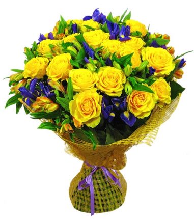 Букет из желтых роз и ирисов купить с доставкой в Зеленограде